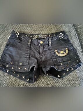 Robin's Jean Black Cargo Shorts with Grommet Trim